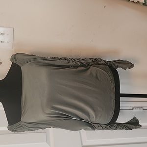 Long ruched sleeve olive top XL